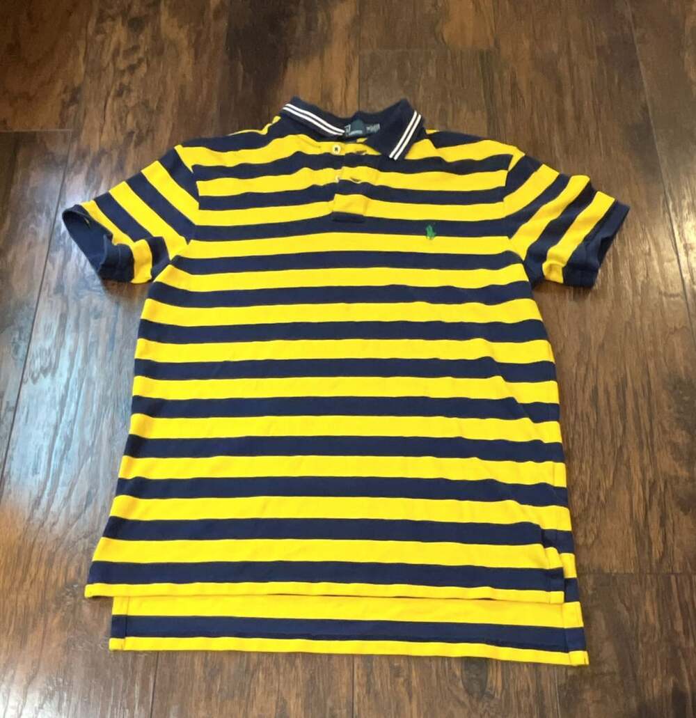 Polo Ralph Lauren Custom Slim Fit Blue and Yellow Striped Polo Shirt